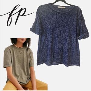 Free People Oversized Burnout T-Shirt Size Medium Blue Short Sleeve